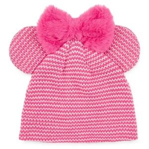 Disney Collection Girls Pink Beanie With Ears and Fury Bow (XS-S)/ Girls beanie